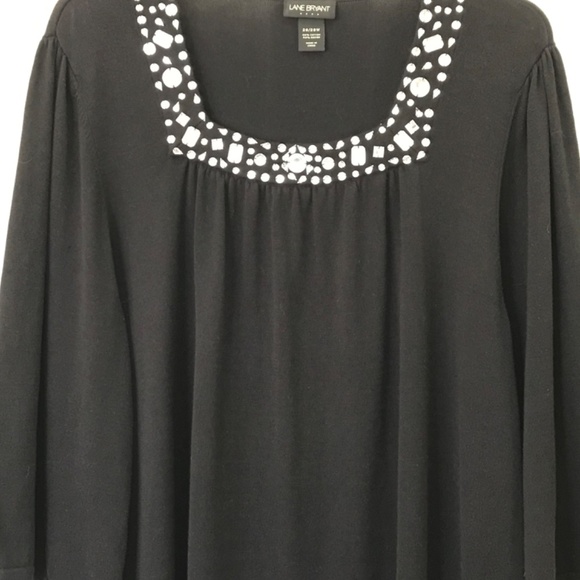 LANE BRYANT Black Rhinestone Tunic Square Neck Women’s Plus Size 2X 26/28 - Picture 3 of 10